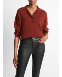 Vince - Cashmere-Silk Wide-Placket Polo Sweater - Lyst