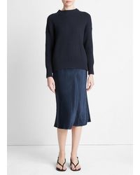 Vince - Ribbed Cotton-cashmere Funnel Neck Sweater, Navy, Size Xs - Lyst