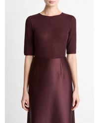 Vince - Satin-Trim Wool Elbow-Sleeve T-Shirt - Lyst