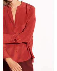 Vince Band Collar Silk Blouse - Red