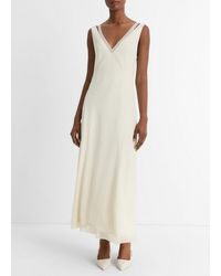 Vince - Chiffon And Faux-Leather Layered Slip Dress, Light Sand - Lyst