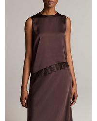 Vince - Lace-Trim Satin Asymmetric Shell - Lyst