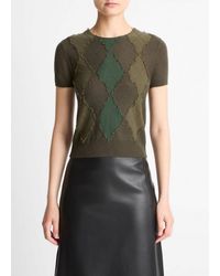 Vince - Hand-Cut Argyle Wool-Blend Short-Sleeve Sweater - Lyst