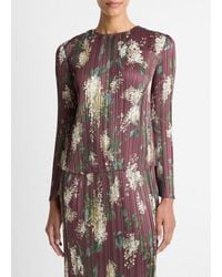 Vince - Lilac-Print Micro-Pleated Satin Top - Lyst