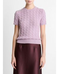 Vince - Cable-Knit Wool & Cashmere-Blend Short-Sleeve Sweater - Lyst
