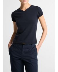Vince - Wool & Cashmere-Blend High V-Neck Short-Sleeve Sweater - Lyst