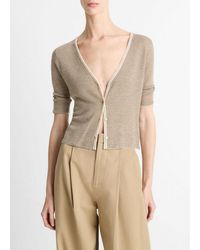 Vince - Micro-Stripe Cashmere-Silk Cardigan - Lyst