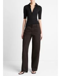 Vince - Cotton Elbow-sleeve Polo Shirt, Black, Size Xl - Lyst