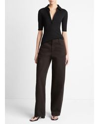 Vince - Cotton Elbow-sleeve Polo Shirt, Black, Size Xl - Lyst