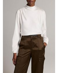 Vince - Silk-Blend Draped Cowl-Neck Long-Sleeve Top - Lyst