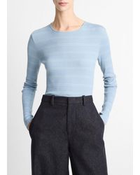 Vince - Striped Ribbed Pima Cotton Long-Sleeve T-Shirt - Lyst