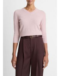 Vince - Wool & Cashmere-Blend Three-Quarter-Sleeve V-Neck Sweater - Lyst