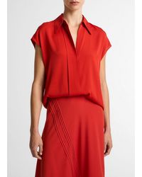 Vince - Stretch-Silk Hidden-Placket Cap-Sleeve Blouse - Lyst