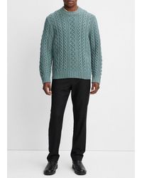 Vince - Merino Wool-cashmere Aran Cable Crew Neck Sweater, Green, Size S - Lyst