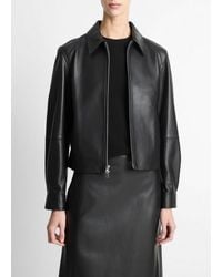 Vince - Leather Cropped Zip-Front Jacket - Lyst