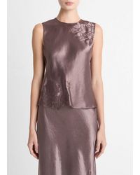 Vince - Floral-Embroidered Satin Shell - Lyst