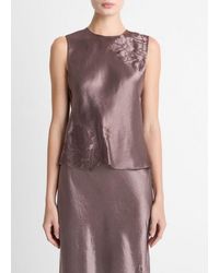 Vince - Floral-Embroidered Satin Shell - Lyst