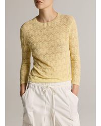 Vince - Fine Lace Cotton Three-Quarter-Sleeve Crew Neck Sweater - Lyst