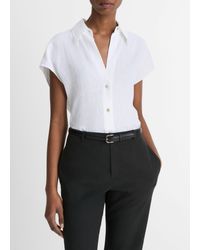 Vince - Linen Cap-sleeve Button-front Blouse, Optic White, Size Xs - Lyst