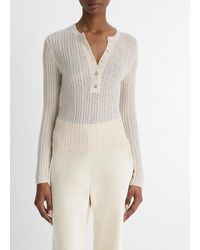 Vince - Waffle-Knit Cashmere-Silk Henley Sweater - Lyst