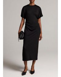 Vince - Ruched-Side Knit Short-Sleeve Dress - Lyst