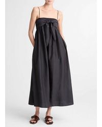 Vince - Cotton-Silk Tie Smocked Dress - Lyst