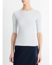 Vince - Ribbed Pima Cotton Elbow-Sleeve T-Shirt - Lyst