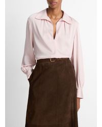 Vince - Smocked Silk-Blend Long-Sleeve Blouse - Lyst