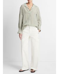 Vince - Coastal Stripe Shaped-collar Shirt, Sea Fern/optic White, Size S - Lyst