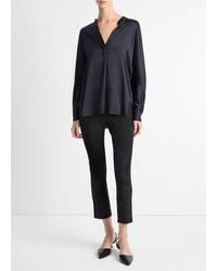 Vince - Silk Satin Band-collar Blouse, Coastal Blue, Size Xs - Lyst