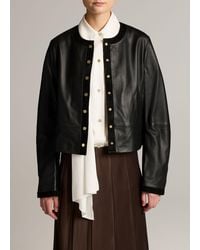 Vince - Suede-Trimmed Leather Cropped Jacket - Lyst