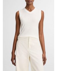 Vince - Pima Cotton-Blend High V-Neck Shell - Lyst
