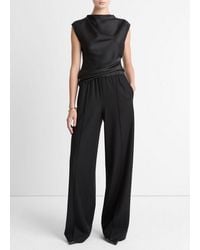 Vince - Satin-Trim Italian Wool-Blend Pull-On Pant - Lyst