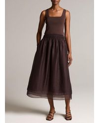Vince - Square-Neck Mixed-Media Dress - Lyst