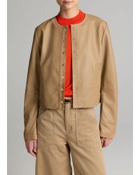 Vince - Suede-Trimmed Leather Cropped Jacket - Lyst