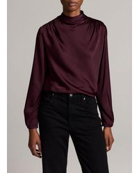 Vince - Silk-Blend Draped Cowl-Neck Long-Sleeve Top - Lyst