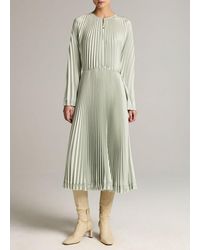 Vince - Contrast-Trim Pleated Satin Dress - Lyst