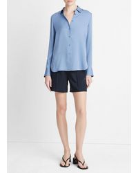 Vince - Stretch-silk Slim-fit Shirt, Azure Gem, Size Xs - Lyst