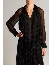 Vince - Heat-Set Dot Chiffon Gathered Blouse - Lyst