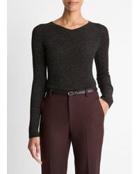 Vince - Metallic Ribbed High V-Neck Sweater - Lyst