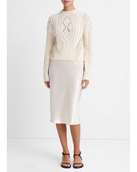 Vince - Fringe Merino Wool-cashmere Cable Sweater, White, Size M - Lyst