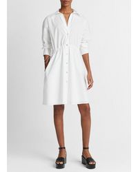 Vince - Cotton Drawcord Ruched Shirt Dress, Optic White, Size Xs - Lyst