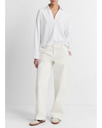 Vince - Easy Pima Cotton Long-sleeve Polo Shirt, Optic White, Size Xl - Lyst