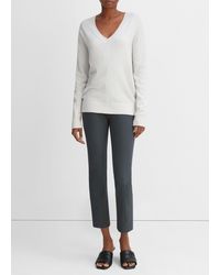 Vince - Cashmere Weekend V-neck Sweater, Heather White, Size M - Lyst