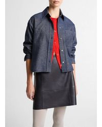 Vince - Cotton-Linen Chambray Cropped Button-Front Shirt - Lyst