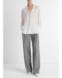 Vince - Silk Satin Band-collar Blouse, White, Size M - Lyst