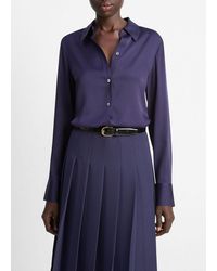 Vince - Silk-Blend Slim Button-Front Blouse - Lyst
