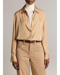 Vince - Double-Detail Silk-Blend Button-Front Shirt - Lyst