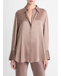 Vince - Lace-Trim Silk Relaxed Shirt - Lyst