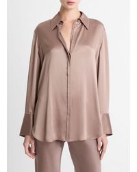 Vince - Lace-Trim Silk Relaxed Shirt - Lyst